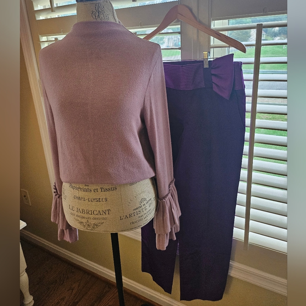 Vtg Violet Tuxedo Waist Trouser Pants Escada Deadstock Romeo Sleeve Sweater Set